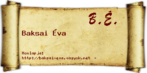 Baksai Éva névjegykártya
